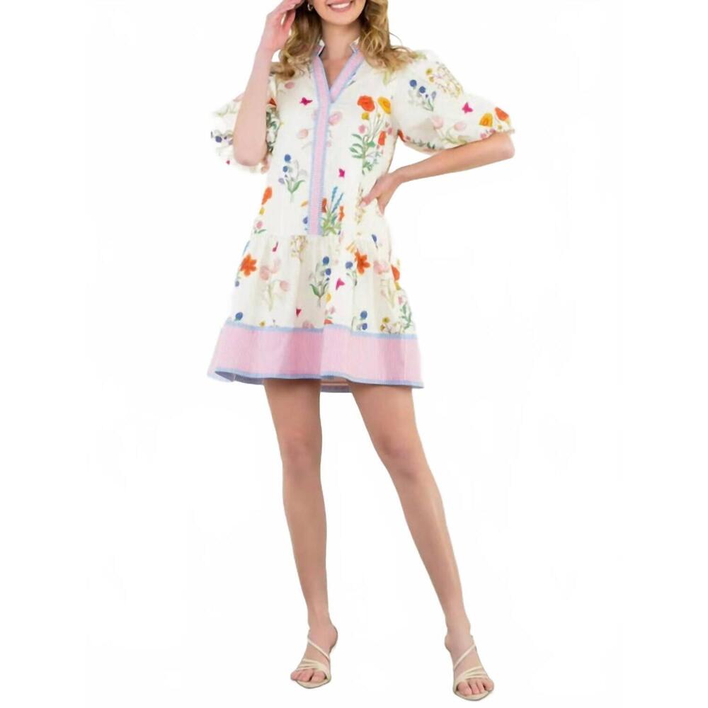 NEW ROSA CLOTHING marbella bohemia floral puff sleeve relaxed midi dress in whit